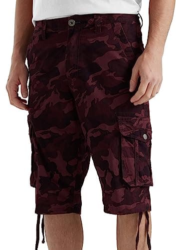 BEST SOUTH Men's Casual Long Cargo Shorts 13 Inches Relaxed Fit with Pockets — Red Camo