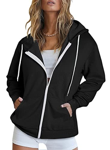 Women's Zip Up Hoodie Sweatshirt Jacket Coat — A Black