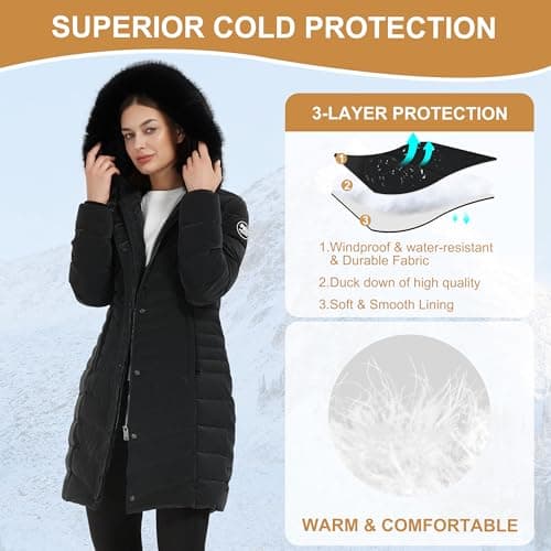 Molemsx Women's Thick Faux Fur Parka Jacket, Warm Hooded Down Alternative XS-XXL