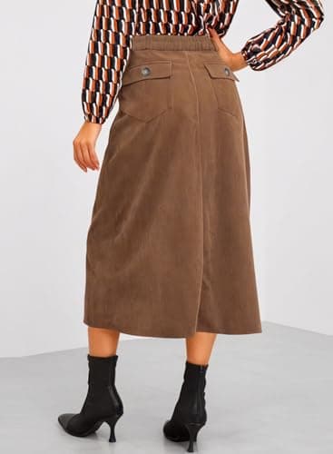 Happy Sailed Women's High Waist Split Corduroy Midi Skirt with Pockets