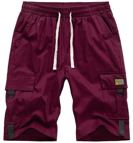 Vcansion Men's Casual Lightweight Loose Fit Multi-Pockets Cargo Shorts — #01wine Red