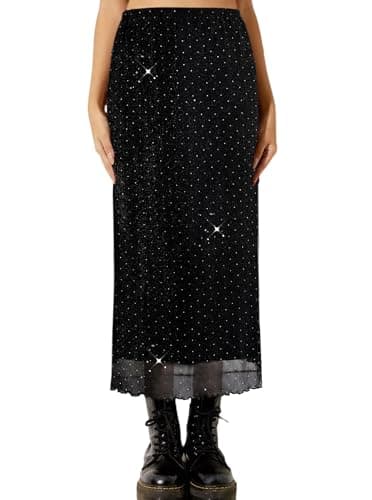 Avanova Bohemian Ditsy Floral Midi Skirt — Black Glitter