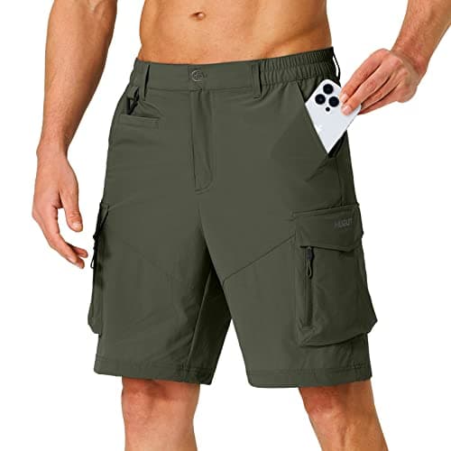 Hugut Men's Quick Dry Hiking Cargo Shorts with Multi Pockets for Travel Golf Camping — Army Green