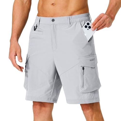 Hugut Men's Quick Dry Hiking Cargo Shorts with Multi Pockets for Travel Golf Camping — Bright Grey