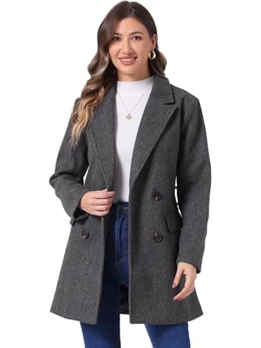 Allegra K Women's Belted Mid-Length Double Breasted Winter Coat — Dark Grey