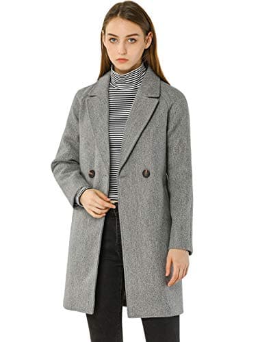 Allegra K Women's Notched Lapel Double Breasted Winter Coats — Grey