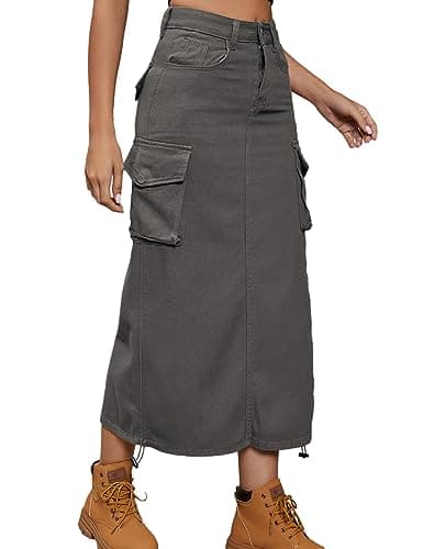 Cargo Denim Skirt for Women — Dark Grey