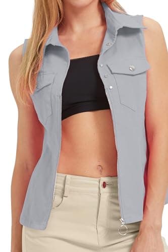 LIYEZ Women's Sleeveless Denim Vest with Pockets and Zipper — Color 15 Grayish Blue
