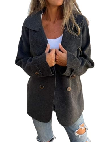 IDEALSANXUN Women's Wool Double Breasted Trench Coat — Black