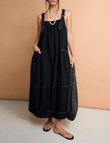 Yeokou Women's Midi Travel Dress with Adjustable Straps and Big Pockets