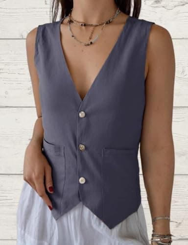 IDEALSANXUN Women's Linen Vest Lightweight Blazer Cardigan Summer Top