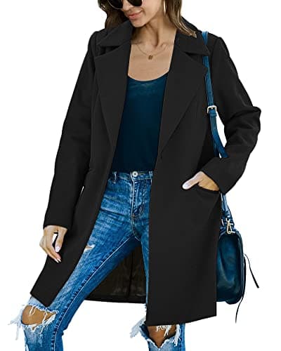 Fazortev Women's Warm Long Sleeve Wool Blend Pea Coat — Black