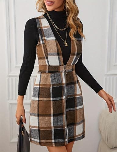 IDEALSANXUN Women’s Plaid Sleeveless Flannel Pinafore Dress for Fall/Winter