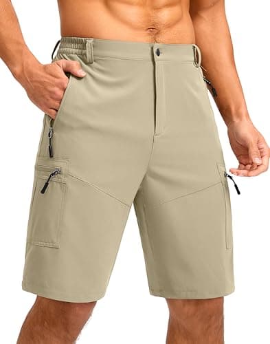 Pudolla Men's Lightweight 11" Cargo Shorts for Summer Travel and Outdoor — Light Khaki