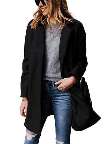 Hooever Women's Notched Lapel Wool Coat Pea Blazer Jacket — Black
