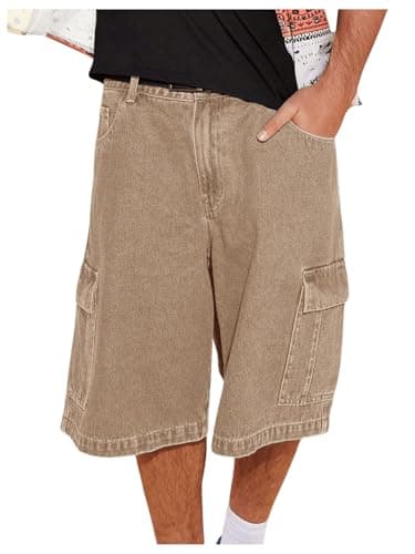 Floerns Men's Baggy Jorts Denim Shorts with Cargo Pockets — Apricot