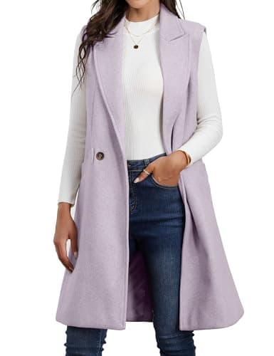 Idealsanxun Women's Fall Winter Wool Trench Coat Blazer Vest — Purple