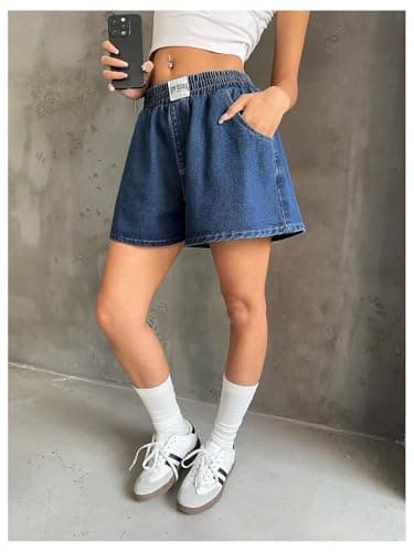 SweatyRocks Women's Y2K High Waist Wide Leg Denim Jean Shorts