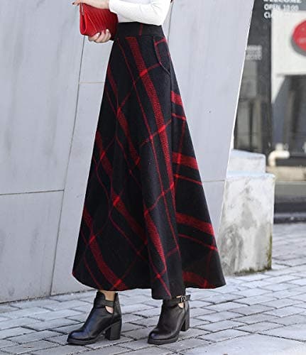 Artykey Women's High Waist Warm Plaid Wool Maxi Skirt S-3XL