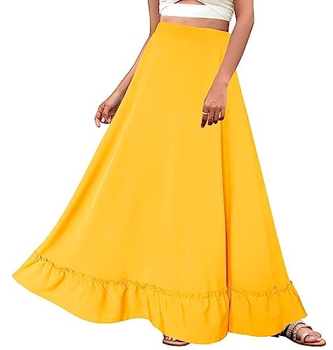 Afibi Women's Plus Size Vintage High Waist Maxi Skirt with Pockets — Yellow