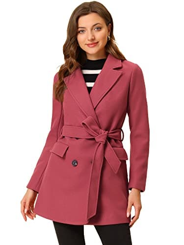 Allegra K Women's Belted Mid-Length Double Breasted Winter Coat — Watermelon Red