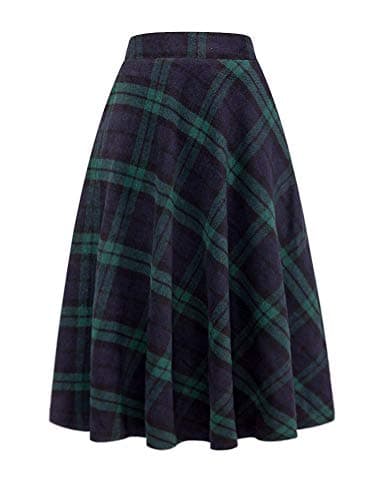 Womens High Waist Aline Pleated Midi Wool Skirts by IDEALSANXUN
