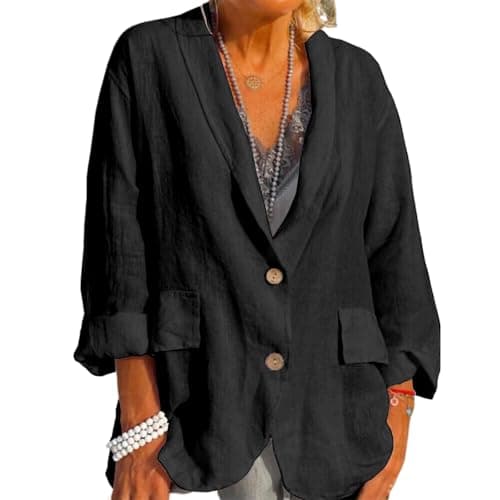 IDEAL SANXUN Women's Lightweight Linen Blazer Suit Jacket — Black