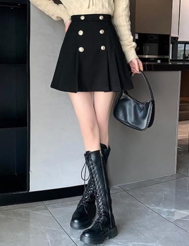 High Waisted Wool Mini Skirt for Women A Line Pleated Cute Skirt