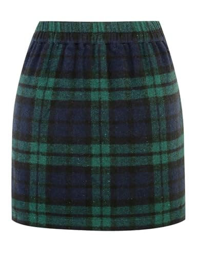 Women's Wool Plaid Mini Skirt with Elastic Waist for Fall and Winter