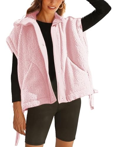 Athlisan Womens Sherpa Jacket with Pockets Casual Fleece Vest — Pink