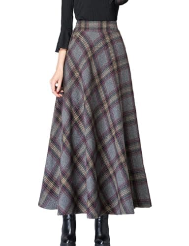 SUNYUESTAR Women's Warm Elastic Waist Wool A-Line Pleated Winter Skirt — Dark Grey