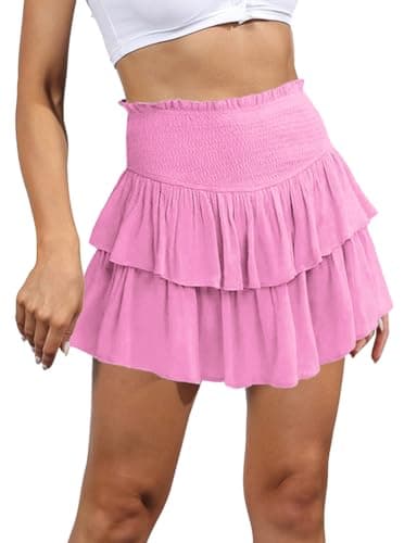 2024 Women's Ruffle Mini Skirt A-Line Pleated Cute Style — Light Pink