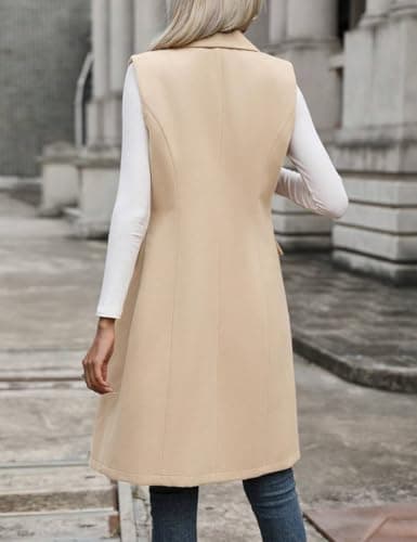 IDEALSANXUN Women's Long Wool Sleeveless Blazer Vest Trench Coat Outerwear