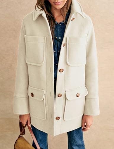 Omoone Women's Elegant Beige Wool Coat with Pockets