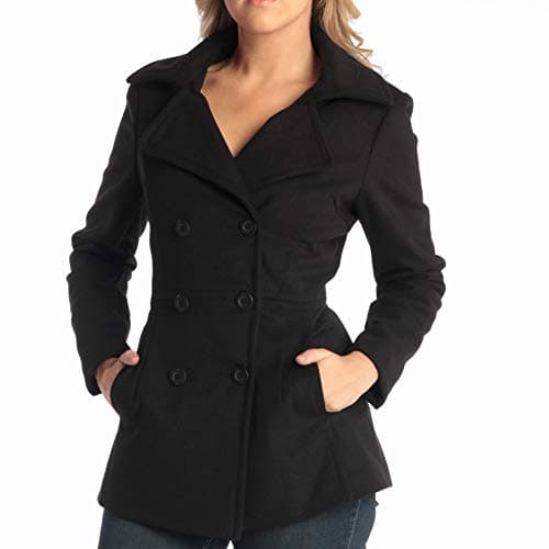 Alpine Swiss Emma Women's Wool Peacoat – Stylish & Warm Fall & Winter Overcoat — Black