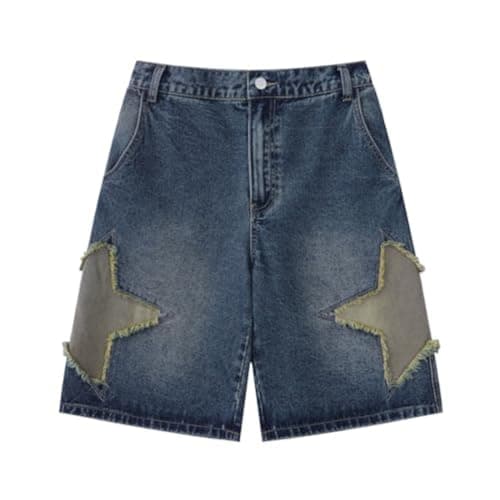Hesaco Y2K Star Washable Jorts Jeans Mid-Thigh ShortsCasual Loose Fit