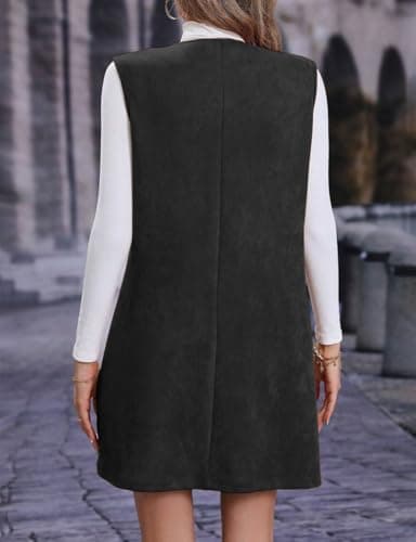 IDEALSANXUN Women's Long Suede Sleeveless Blazer Jacket