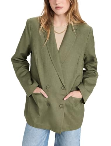 Nomad Women's Cotton Linen Blazer Long Sleeve Fall Casual Work Jackets — Army Green