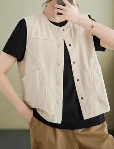 IDEALSANXUN Women's Cotton Linen Vest for Spring Jackets Outerwear