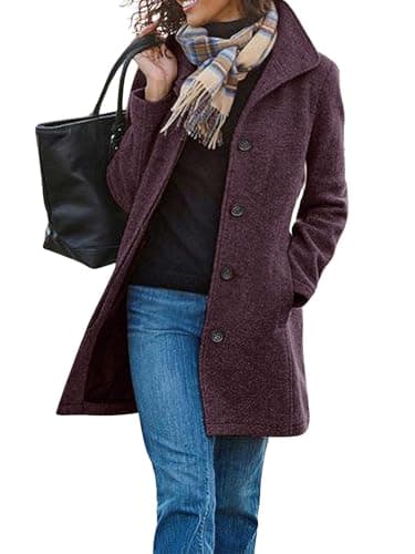 UTCOCO Women's Casual Thicken Pea Coat Mid Long with Pockets — Dark Purple