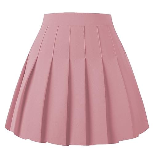 Women's Pleated Mini Skater Skirt - High Waist School Girls Uniform — Pink