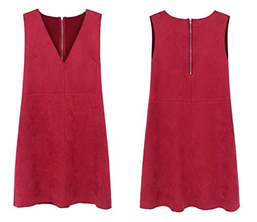 R.Vivimos Women's Fall Faux Suede V-Neck Overall Dress with Pockets