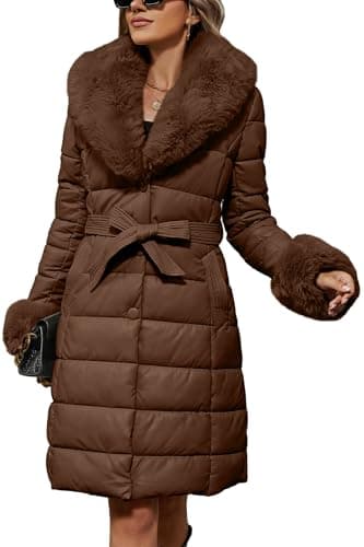 Bellivera Women's Winter Puffer Jacket with Removable Fur Collar — Darkcoffee13