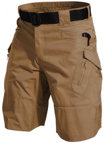 YAXHWIV Men's Lightweight Waterproof Cargo Shorts with Pockets — Brown