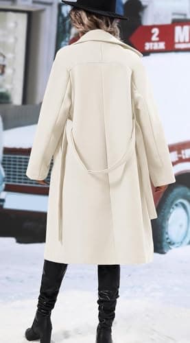 SAUKOLE Women's Trendy Double Breasted Wool Blend Overcoat with Belt