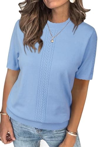 Womens Arach&Cloz Knit Sweater Long Sleeve Casual Spring Outfit Fashion — Baby Blue-5006
