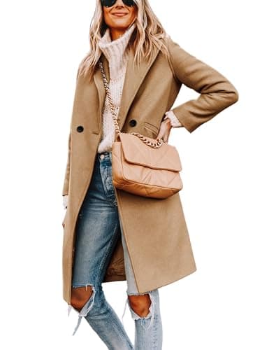 Tanming Women's Notch Lapel Double Breasted Wool Blend Pea Coat