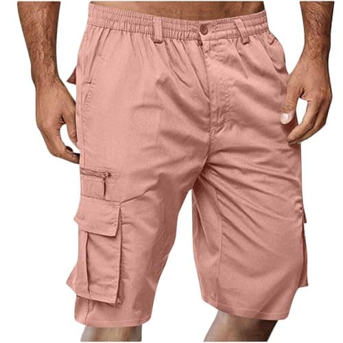 2024 Summer Mens Elastic Waist Cargo Shorts with Pockets — 01# Pink