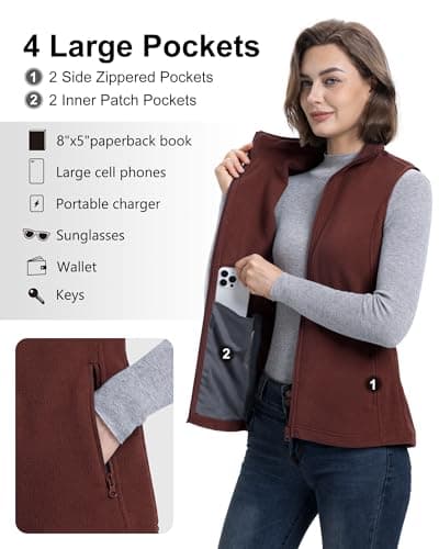 Women's Lightweight Warm Polar Fleece Vest with Zip Pockets for Winter