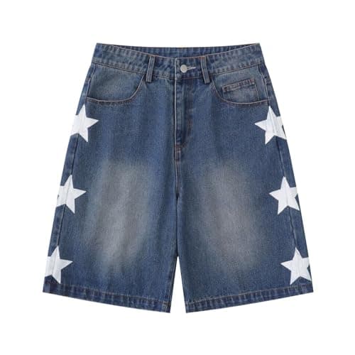 QJK Y2K Oversized Star Wash Jean Shorts